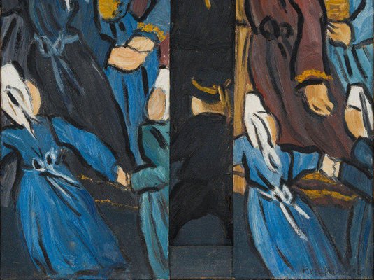 René France, Bretons in Costumes, 1990s, Oil on Canvas Triptych-QKG-1749390