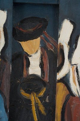 René France, Bretons in Costumes, 1990s, Oil on Canvas Triptych-QKG-1749390