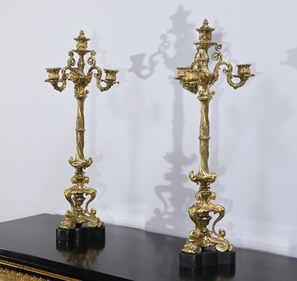 Restauration Gilded Bronze Candelabras, Early 19th Century, Set of 2-RVK-1764708