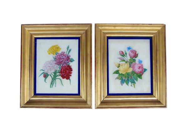 Restauration Style Reverse Glass Paintings, Late 19th Century, Set of 2-CEJ-626741