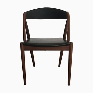 Restored Dining Chairs in Teak and Black Leather by Kai Kristiansen for Andersen Møbelfabrik, 1960s-VVO-1974047