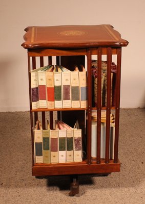 Revolving Bookcase in Mahogany and Inlays, 19th Century-HPU-1765906