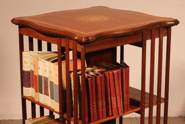 Revolving Bookcase in Mahogany and Inlays, 19th Century-HPU-1765906