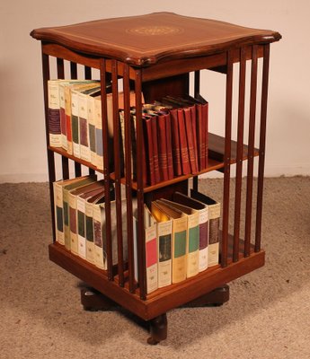 Revolving Bookcase in Mahogany and Inlays, 19th Century-HPU-1765906