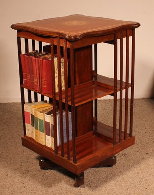 Revolving Bookcase in Mahogany and Inlays, 19th Century-HPU-1765906