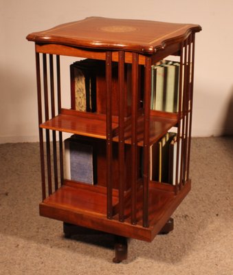 Revolving Bookcase in Mahogany and Inlays, 19th Century-HPU-1765906