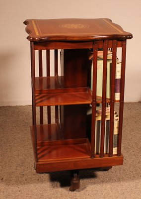 Revolving Bookcase in Mahogany and Inlays, 19th Century-HPU-1765906