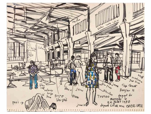 Reynold Arnould, Marseille Station, Ink Drawing, 1970-ZCI-1788572