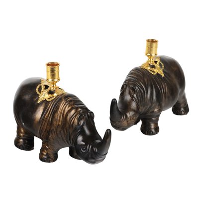 Rhinoceroses Plaster Candleholders by J. Luc Maisiere, 1900s, Set of 2-VMM-1724769