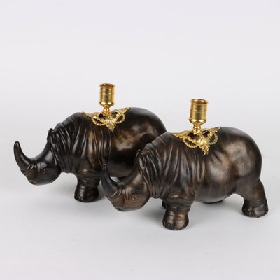 Rhinoceroses Plaster Candleholders by J. Luc Maisiere, 1900s, Set of 2-VMM-1724769