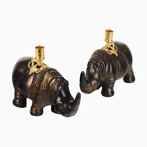 Rhinoceroses Plaster Candleholders by J. Luc Maisiere, 1900s, Set of 2-VMM-1724769