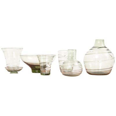 Ribbon-Trailed Glass Vases and Bowls by Barnaby Powell for Whitefriars, 1930s, Set of 7-SFD-728508