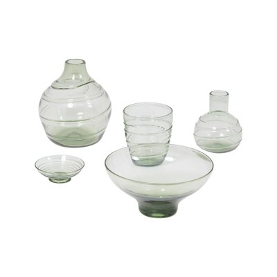 Ribbon-Trailed Glass Vases and Bowls by Barnaby Powell for Whitefriars, 1930s, Set of 7-SFD-728508