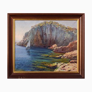 Ricard Tarrega Viladoms, Spanish Cala Landscape, Mid-20th Century, Oil on Canvas-AOI-1110895