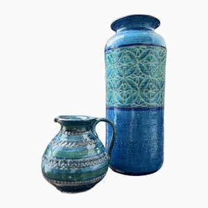 Rimini Blu Ceramic Vases by Aldo Londi for Bitossi, 1970s, Set of 2-HDF-1763465