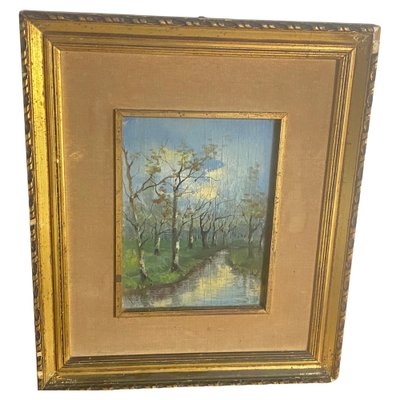 River and Trees, Early 20th Century, Oil Painting, Framed-UR-1780821