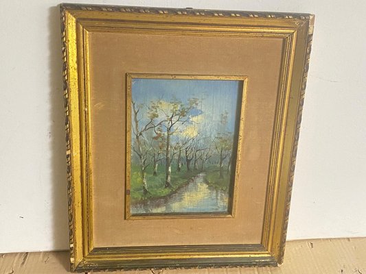 River and Trees, Early 20th Century, Oil Painting, Framed-UR-1780821