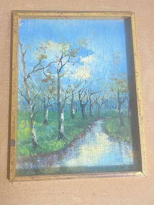 River and Trees, Early 20th Century, Oil Painting, Framed-UR-1780821