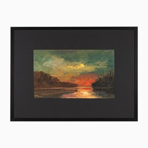 River Landscape, Oil on Canvas, Framed-GPP-1085120