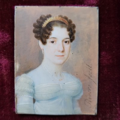 Rivero Fecit, Antique Portrait of a Young European Lady, 1800s, Watercolor, Framed-TCS-1373167