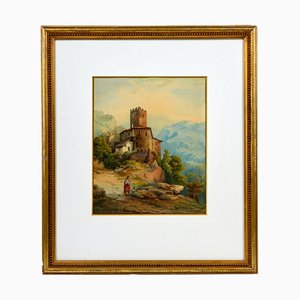 Rizzoni, Italian Mountain Landscape, 19th Century, Watercolor-WMV-1310483