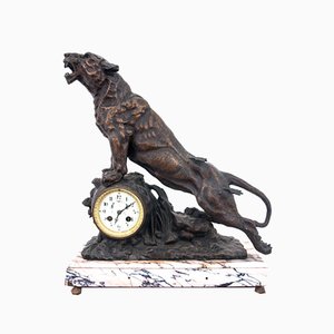 Roaring of the Lion Mantel Clock in Bronze and Marble, France, 1880s-BXB-968020