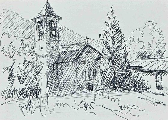 Robert Fontene, The Church, Original Pen Drawing, Mid-20th Century-ZCI-1403431