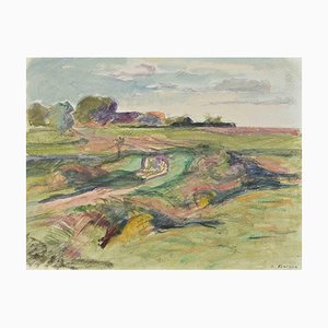 Robert Fontene, The Meadow, Original Watercolor & Pastel Drawing, Mid-20th Century-ZCI-1403417