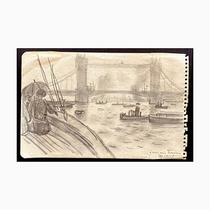 Robert Louis Antral, Boats on the Thames, Drawing, 1920s-ZCI-953710