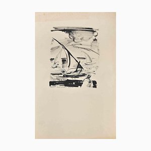 Robert Naly, Boat, Original Ink Drawing, Mid 20th-Century-ZCI-1260057