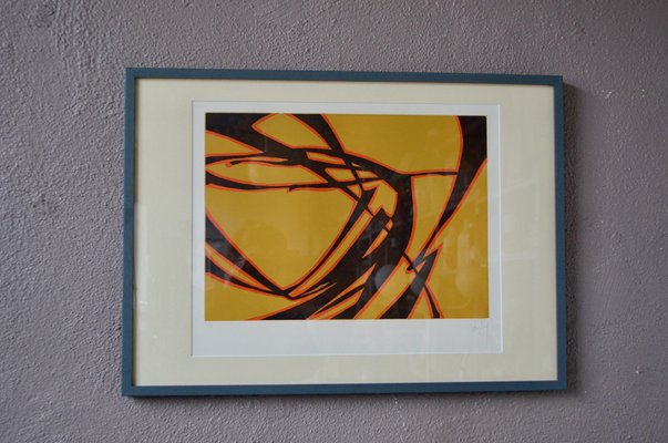 Robert Wogensky, Orange & Black Composition, 1970s, Lithograph, Framed-AIU-1789206