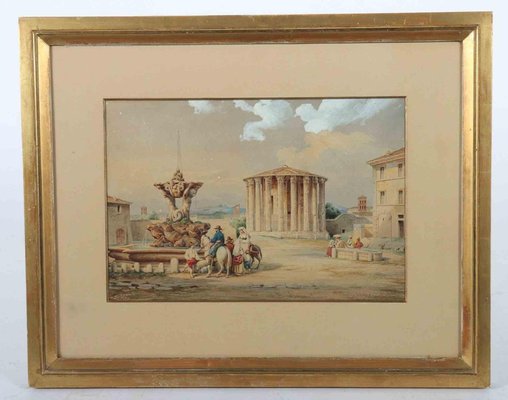 Roberto Gigli, Temple of Vesta, Ink & Watercolor, 1880s-ZCI-1788588