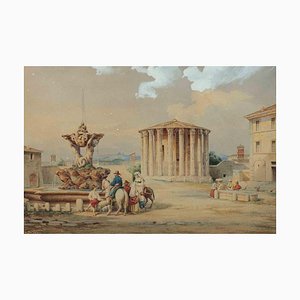 Roberto Gigli, Temple of Vesta, Ink & Watercolor, 1880s-ZCI-1788588