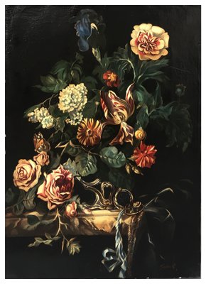 Roberto Suraci, Still Life Painting of Flowers, Oil on Canvas, Framed-YUW-1299428