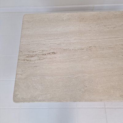 Robust Italian Travertine Coffee Table with Two 3-Leg Feet, 1980s-RQL-2042042