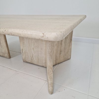 Robust Italian Travertine Coffee Table with Two 3-Leg Feet, 1980s-RQL-2042042