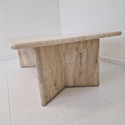 Robust Italian Travertine Coffee Table with Two 3-Leg Feet, 1980s-RQL-2042042