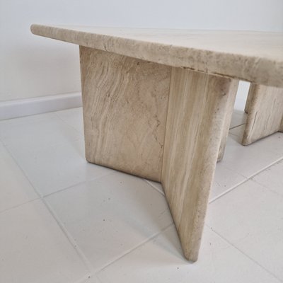 Robust Italian Travertine Coffee Table with Two 3-Leg Feet, 1980s-RQL-2042042