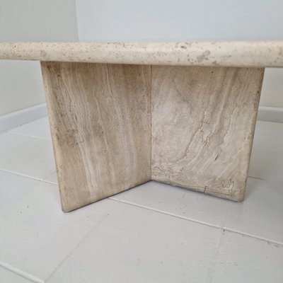 Robust Italian Travertine Coffee Table with Two 3-Leg Feet, 1980s-RQL-2042042