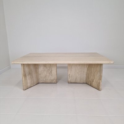 Robust Italian Travertine Coffee Table with Two 3-Leg Feet, 1980s-RQL-2042042