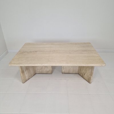 Robust Italian Travertine Coffee Table with Two 3-Leg Feet, 1980s-RQL-2042042