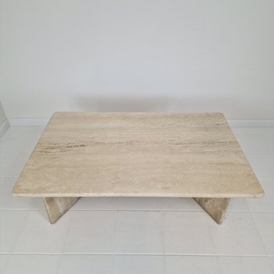 Robust Italian Travertine Coffee Table with Two 3-Leg Feet, 1980s-RQL-2042042