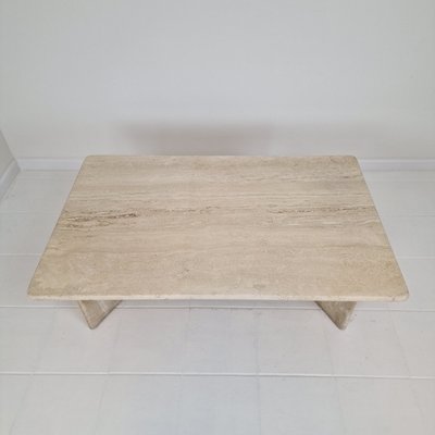 Robust Italian Travertine Coffee Table with Two 3-Leg Feet, 1980s-RQL-2042042