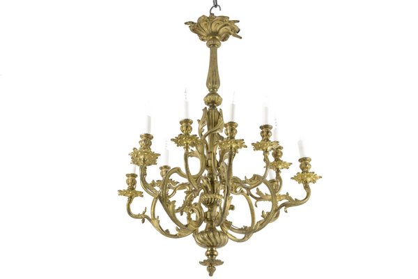 Rocaille Style Chandelier in Gilt Bronze, 1880s-CEJ-672360