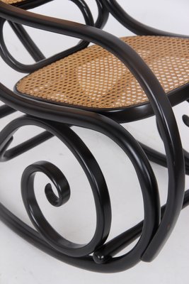 Rocking Chair in Black Lacquered Wood and French Wicker in the style of Thonet, 1970s-DQ-2035803