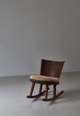 Rocking Chair in Sheepskin & Pine from Svensk Hemslöjd, Sweden, 1920s-WRF-1782258