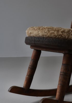 Rocking Chair in Sheepskin & Pine from Svensk Hemslöjd, Sweden, 1920s-WRF-1782258