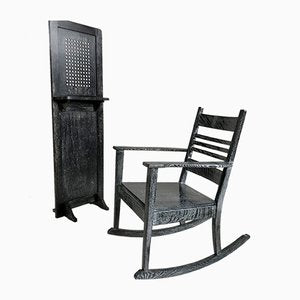 Rocking Chair & Travel Confessional from Baker and Co, 1930s, Set of 2-FQ-748743