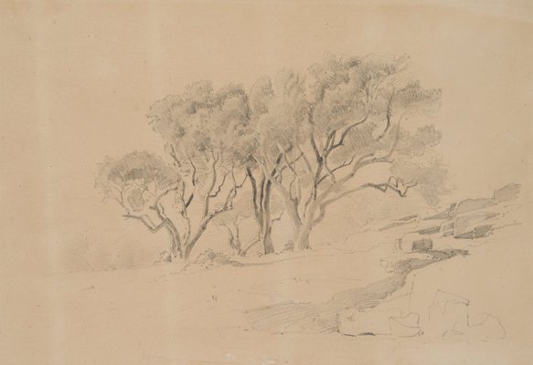 Rocky Landscape with Trees, 19th-century, Pencil-OJR-1273406