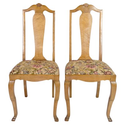 Rococo Dinning Room Chairs in Light Mahogany & Fabric, 1920s, Set of 2-UY-2034083